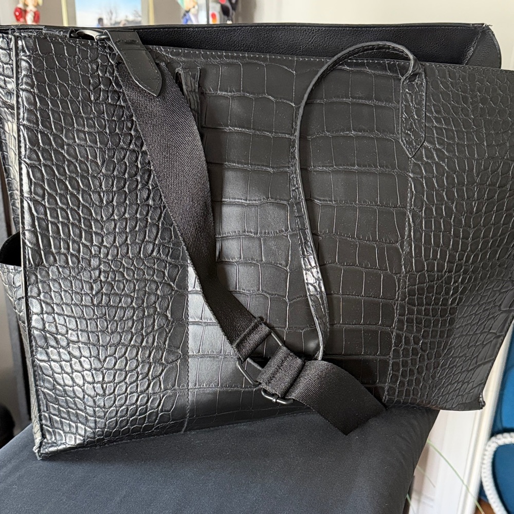 Beis Black Crocodile-Embossed Work Bag